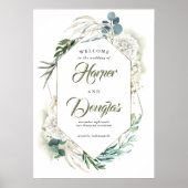 White Hydrangea and Greenery Wedding Welcome Sign Poster (Voorkant)