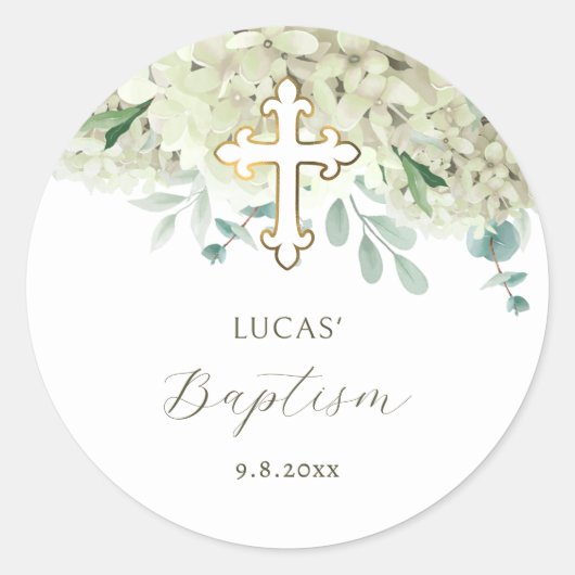 White Hydrangea Baptism Sticker (Voorkant)