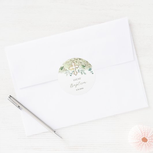 White Hydrangea Baptism Sticker (Envelop)