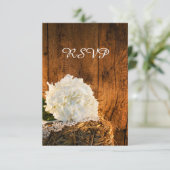 White Hydrangea Barn Wood Country Weddenschap RSVP (Staand voorkant)