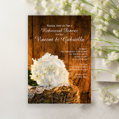 White Hydrangea Barn Wood Wedding Rehearsal Dinner Kaart