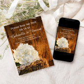 White Hydrangea Barn Wood Wedding Save the Date