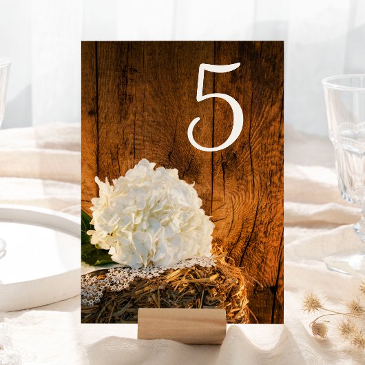 White Hydrangea Barn Wood Wedding Table Numbers Kaart