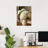 White Hydrangea Bouquet in Vase – Elegant Floral Poster (Thuiskantoor)