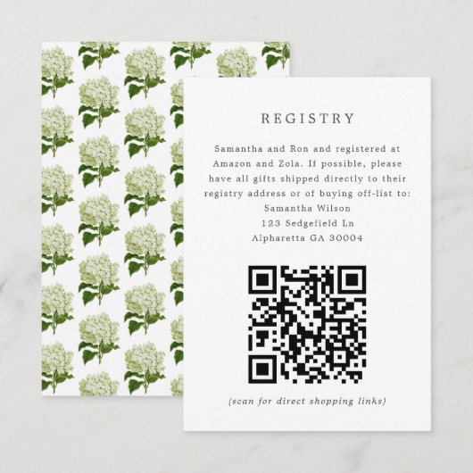 White Hydrangea Bridal Invitation Registry Insert Kaart (Voorkant / Achterkant)