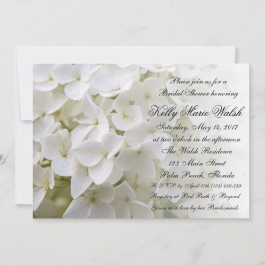 White Hydrangea Bridal Shower Invitation Kaart (Voorkant)