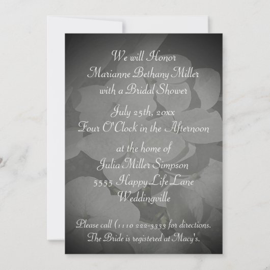 White Hydrangea Bridal Shower Invitation Kaart (Achterkant)