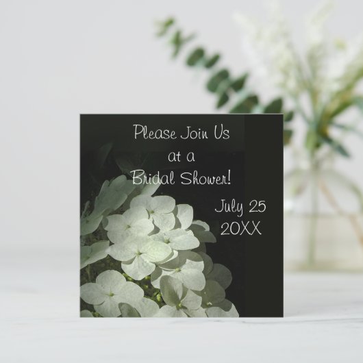 White Hydrangea Bridal Shower Invitation Kaart (Staand voorkant)