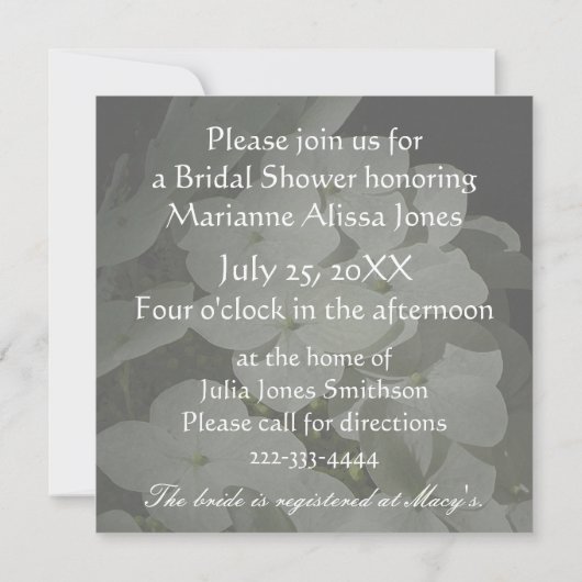 White Hydrangea Bridal Shower Invitation Kaart (Achterkant)