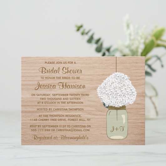 White Hydrangea & Country Mason Jar Vrijgezellenfe Kaart (Staand voorkant)