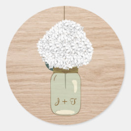 White Hydrangea & Country Mason Jar Vrijgezellenfe Ronde Sticker