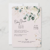 White Hydrangea Eucalyptus Blush Baby shower Kaart (Voorkant)