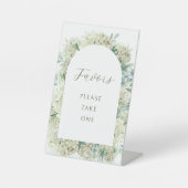 White Hydrangea Favors Reclamebord Met Voetstuk (Voorkant)