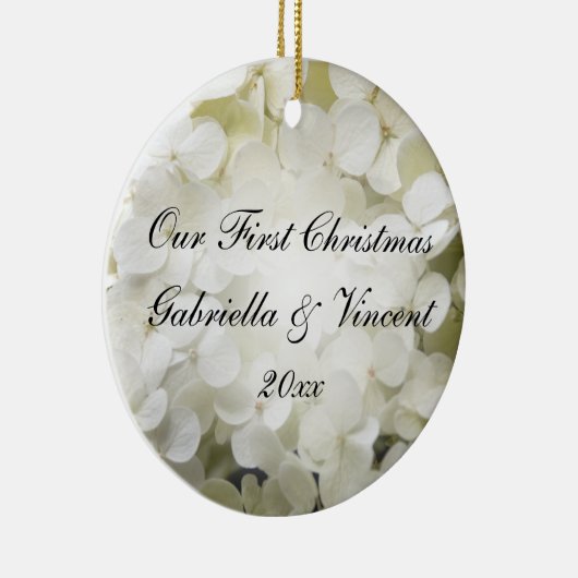 White Hydrangea First kerstfoto Keramisch Ornament (Rechts)
