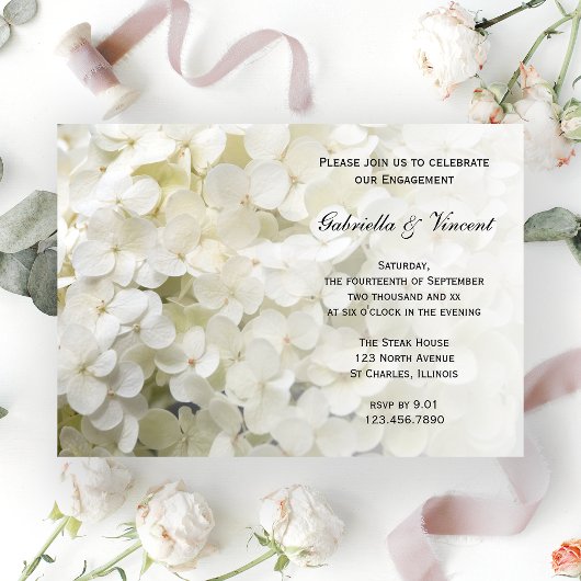 White Hydrangea Floral Engagement Party Kaart