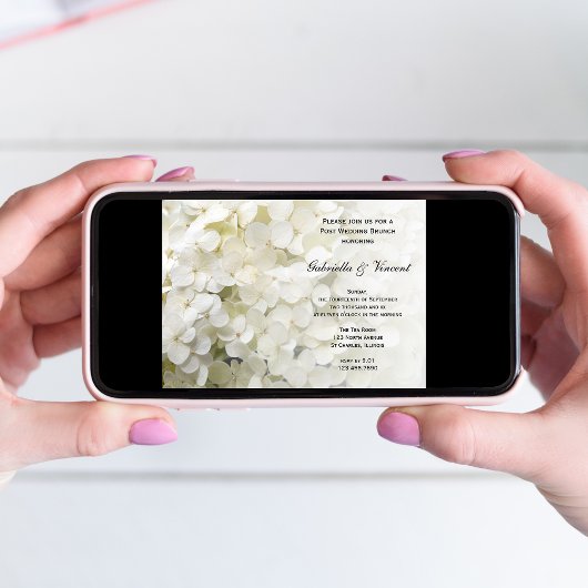 White Hydrangea Floral Post Wedding Brunch Kaart