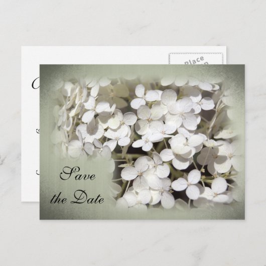 White Hydrangea Floral Save the Date Aankondigingskaart (Voorkant / Achterkant)
