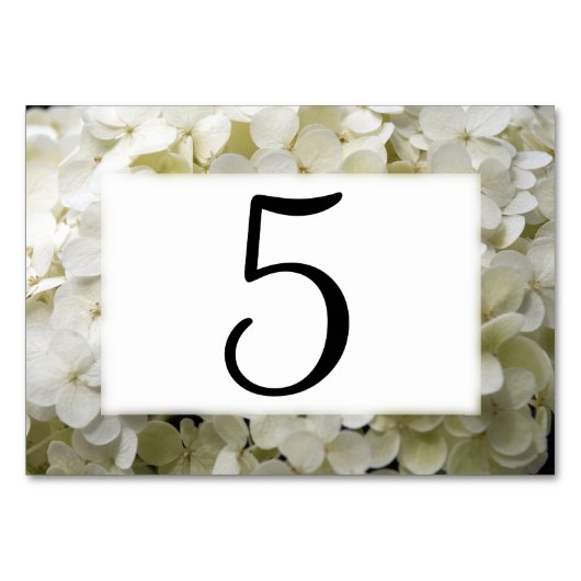 White Hydrangea Floral Table Numbers Kaart (Voorkant)
