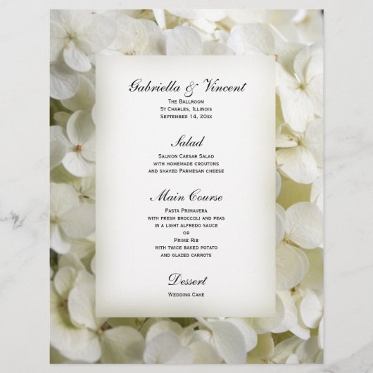 White Hydrangea Floral Wedding Menu (Voorkant)