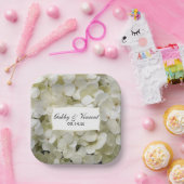 White Hydrangea Floral Wedding Papieren Bordje (Feest)