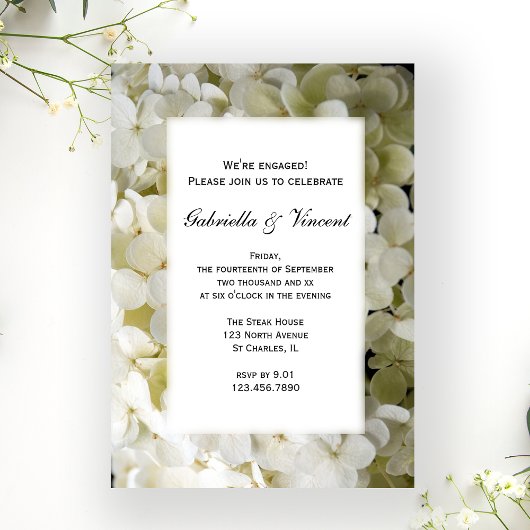 White Hydrangea Flower Engagement Party - uitnodig Kaart