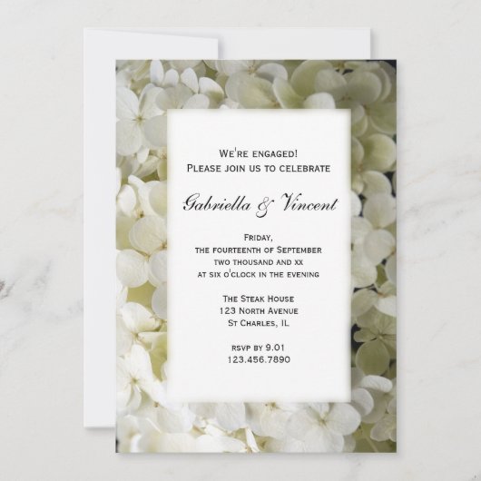 White Hydrangea Flower Engagement Party - uitnodig Kaart (Voorkant)