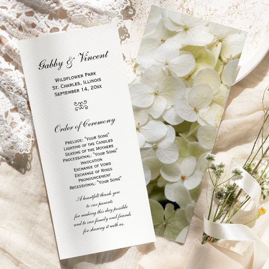 White Hydrangea Flower Wedding Programme Programmakaart