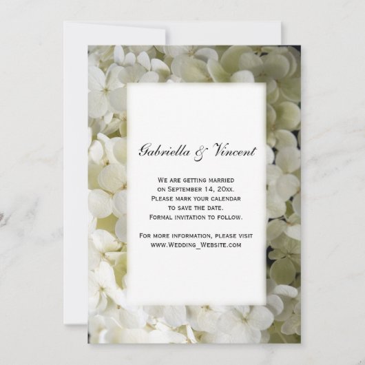 White Hydrangea Flower Wedding Save the Date Kaart (Voorkant)