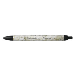 White Hydrangea Flower Wedding Save the Date Zwarte Inkt Pen