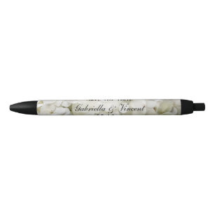 White Hydrangea Flower Wedding Save the Date Zwarte Inkt Pen