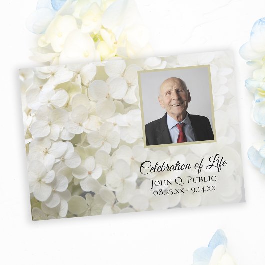 White Hydrangea Flowers Celebration of Life Kaart