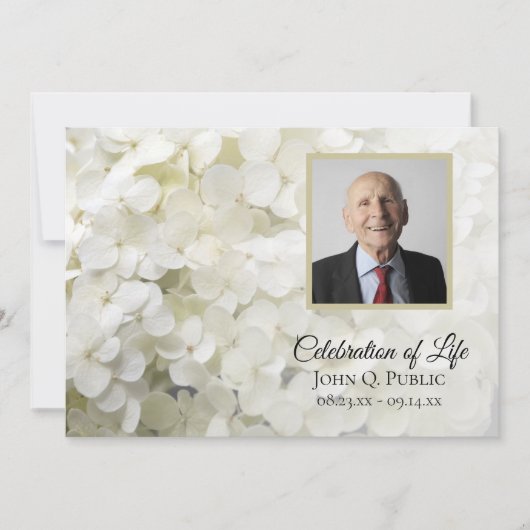 White Hydrangea Flowers Celebration of Life Kaart (Voorkant)
