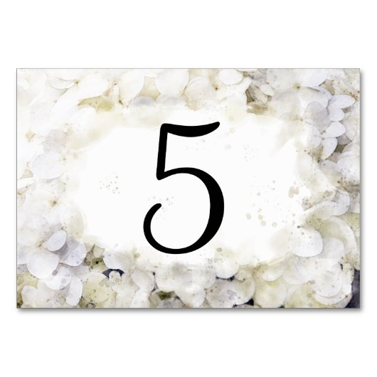 White Hydrangea Flowers Waterverf Table Numbers Kaart (Voorkant)