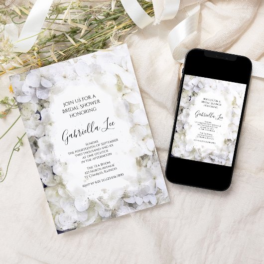 White Hydrangea Flowers Waterverf Vrijgezellenfees Kaart