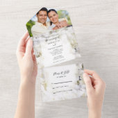 White Hydrangea Flowers Waterverf Wedding All In One Uitnodiging (Afscheurbaar)