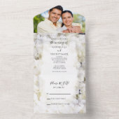 White Hydrangea Flowers Waterverf Wedding All In One Uitnodiging (Binnen)