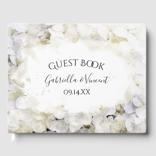 White Hydrangea Flowers Waterverf Wedding Gastenboek (Voorkant)