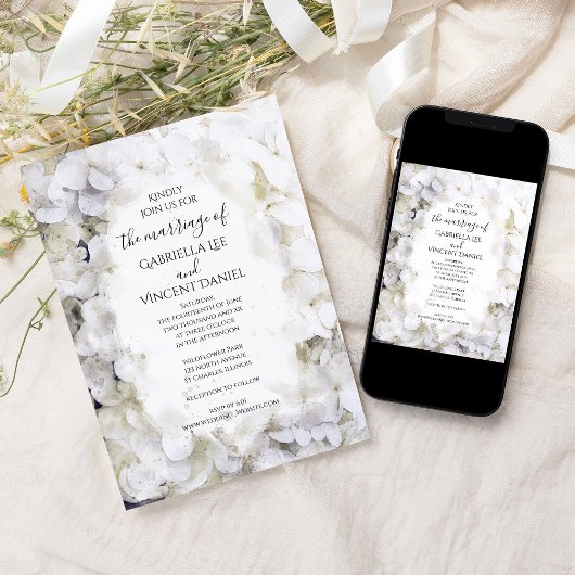 White Hydrangea Flowers Waterverf Wedding Kaart