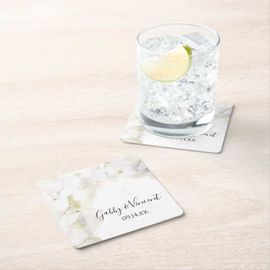 White Hydrangea Flowers Waterverf Wedding Kartonnen Onderzetters (Insitu)