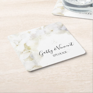 White Hydrangea Flowers Waterverf Wedding Kartonnen Onderzetters