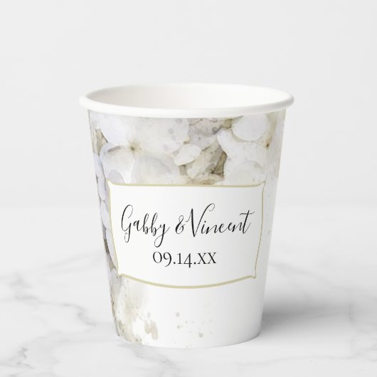 White Hydrangea Flowers Waterverf Wedding Papieren Bekers (Voorkant)