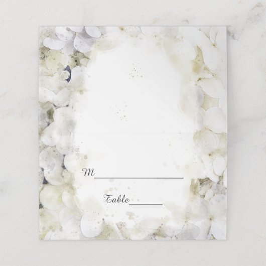 White Hydrangea Flowers Waterverf Wedding Plaatskaartje (Buitenkant ongevouwen)
