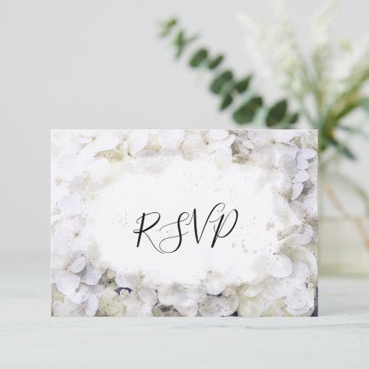 White Hydrangea Flowers Waterverf Wedding RSVP (Staand voorkant)
