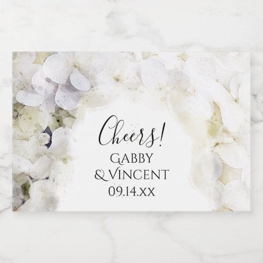 White Hydrangea Flowers Waterverf Wedding Sparkling Wijnetiket (Enkel label)