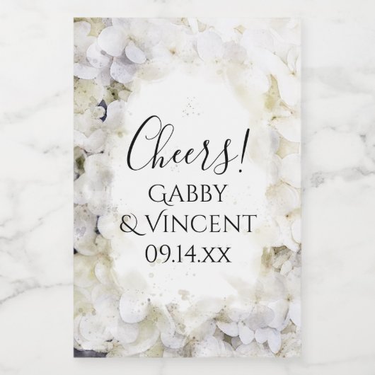 White Hydrangea Flowers Waterverf Wedding Wijn Etiket (Enkel label)