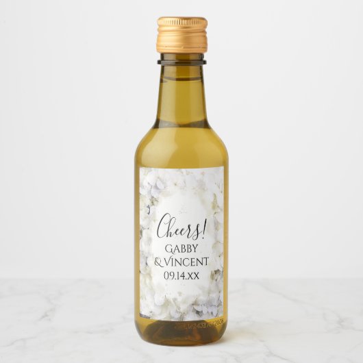 White Hydrangea Flowers Waterverf Wedding Wijn Etiket (Voorkant)