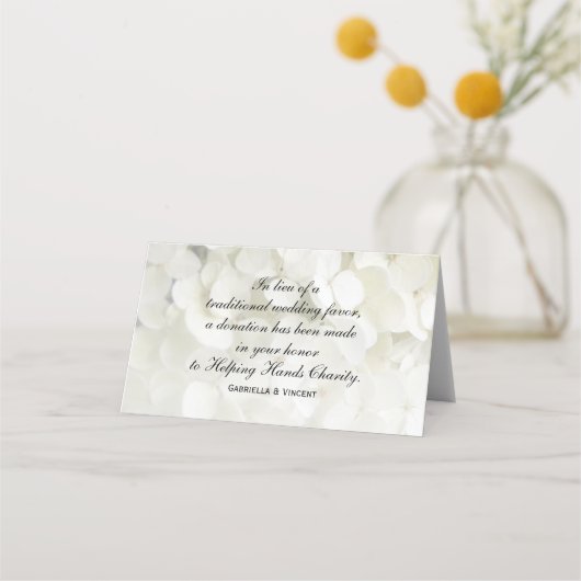 White Hydrangea Flowers Wedding Charity Favors Plaatskaartje (Voorkant)