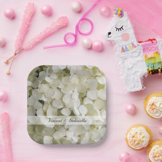 White Hydrangea Flowers Wedding Papieren Bordje (Feest)