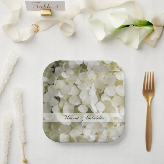 White Hydrangea Flowers Wedding Papieren Bordje (Huwelijk)