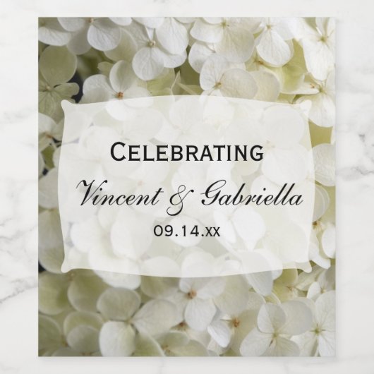 White Hydrangea Flowers Wedding Wijn Etiket (Enkel label)